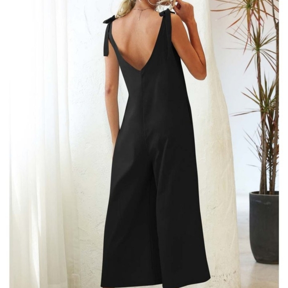Black Tie Strap Sleeveless Wide Leg Jumpsuit - Picture 5 of 5